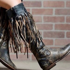 Bed Stu Hooplia Distressed Black and Tan Over the Knee Boots